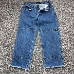 Hockey Skateboards Eyes Without A Face Double Knee Jeans Men 30 Blue Raw Hem New